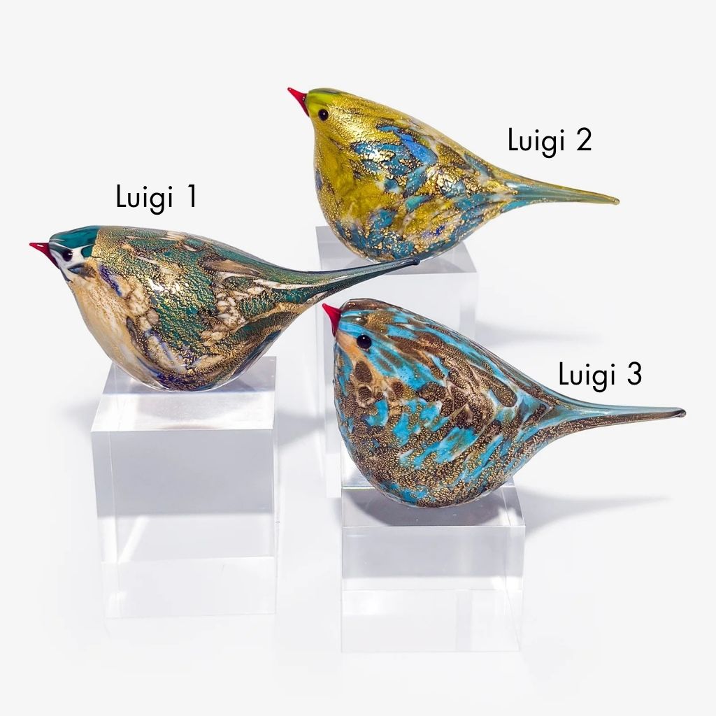 Murano Glass Hand Blown Chirpie Bird - Luigi - Glass Bird
