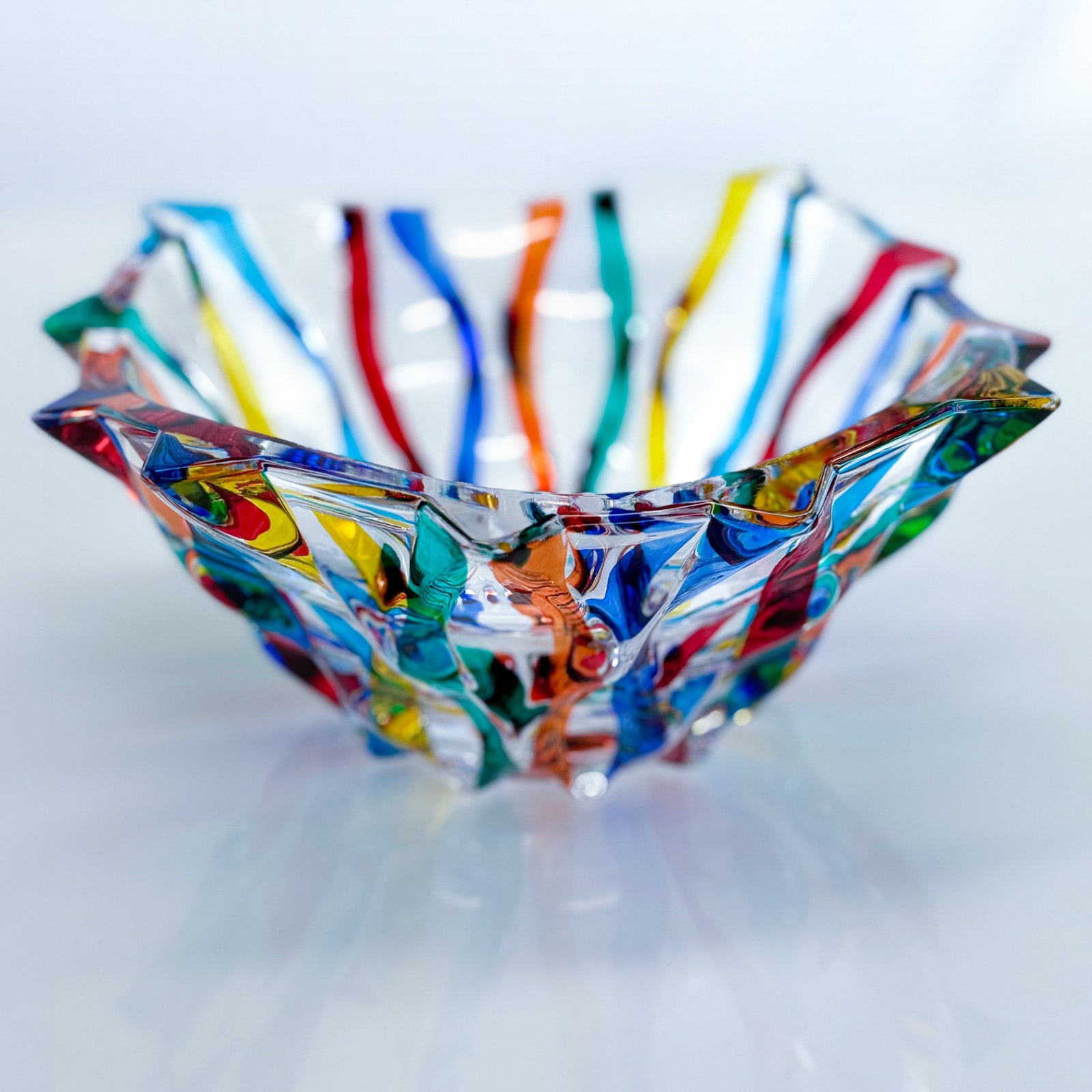 DZ crystal decorative bowl, 7.5-inch medium square with lyrical design, made in Italy, elegant glass serving or display piece.