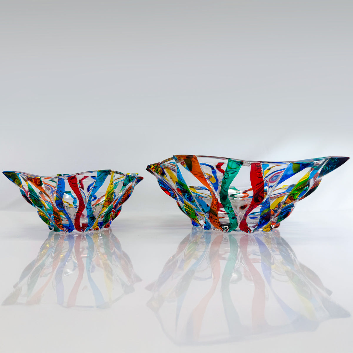 Large 11 inch Crystal Bowl, Lyrical Square, Hand Painted, Made In Italy