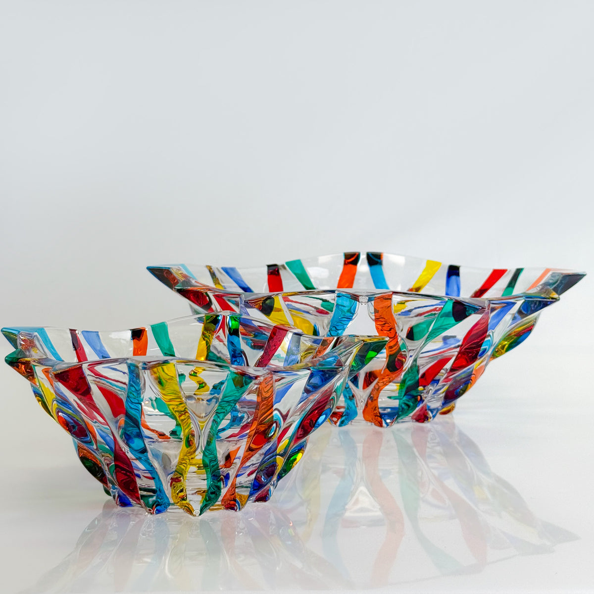 Large 11 inch Crystal Bowl, Lyrical Square, Hand Painted, Made In Italy