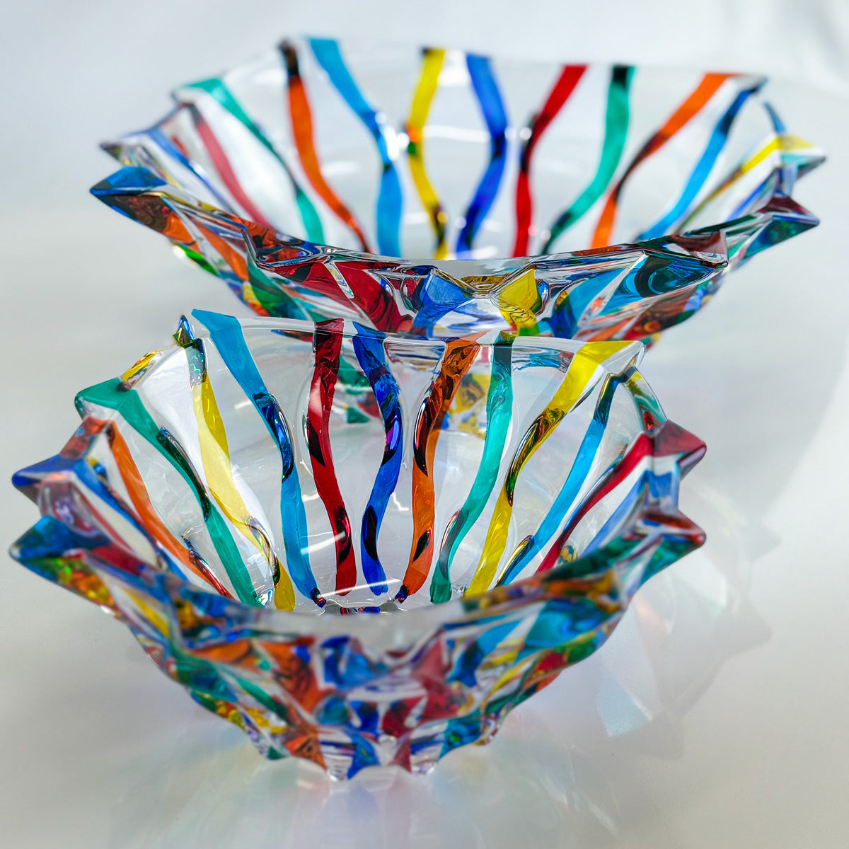 Large 11 inch Crystal Bowl, Lyrical Square, Hand Painted, Made In Italy