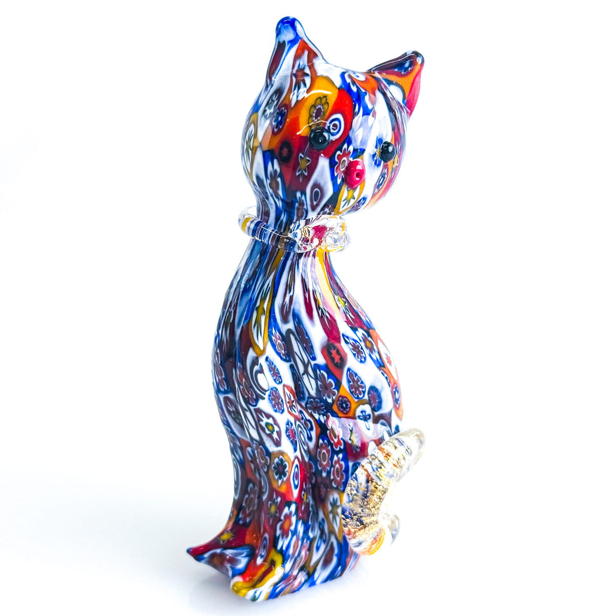 Murano Glass Kitty Cat Figurine, Millefiori, Made in Italy