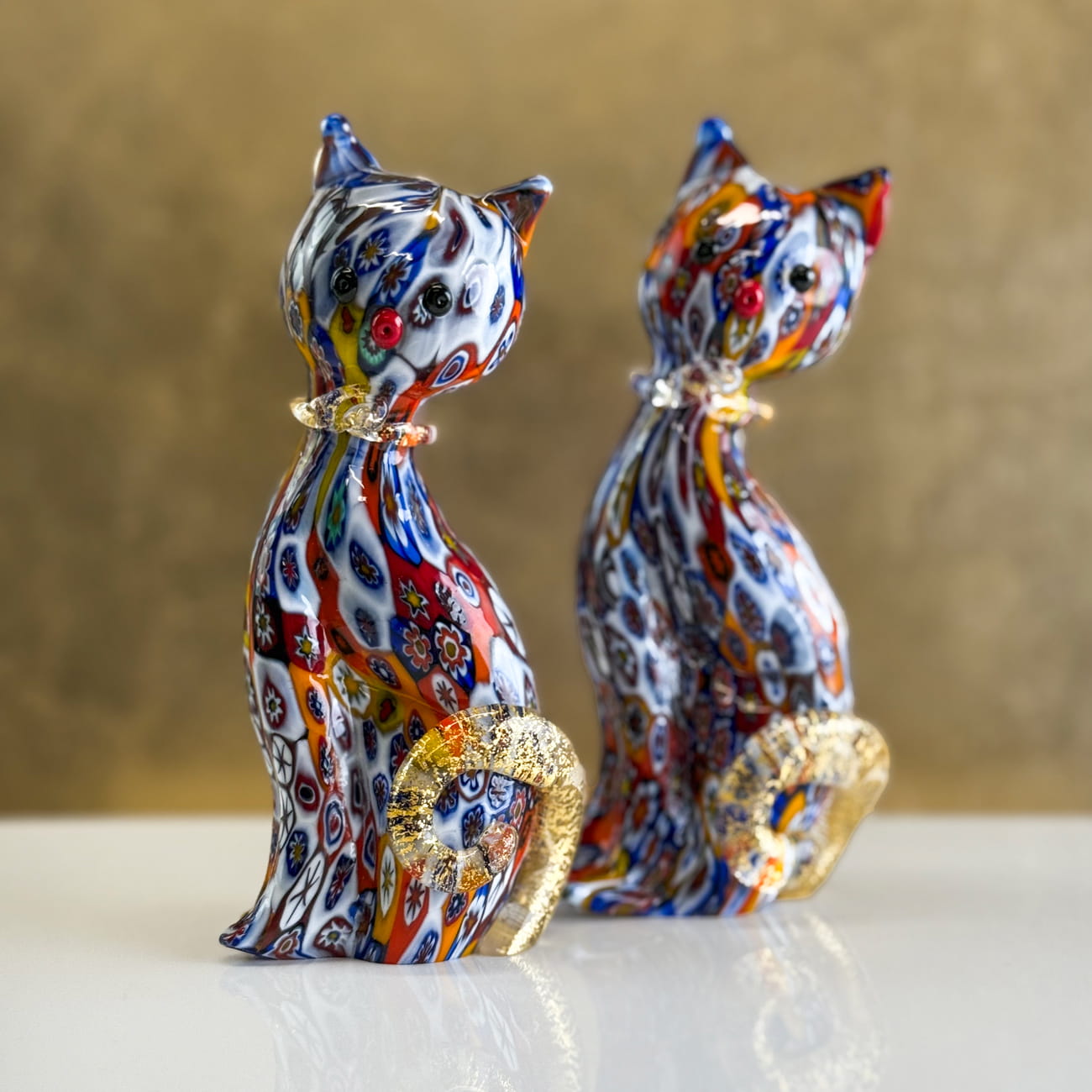Murano Glass Kitty Cat Figurine, Millefiori, Made in Italy $136.00