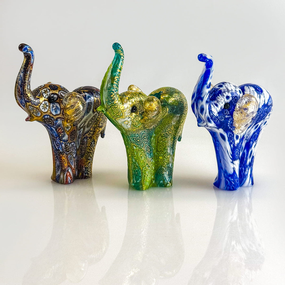 Murano Glass Elephant Figurine, Millefiori, 24k gold, Made in Italy