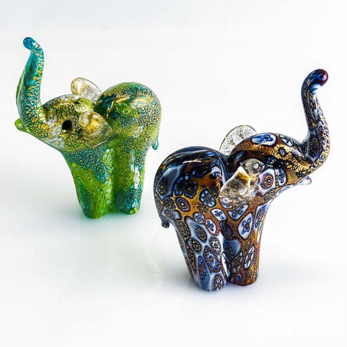 Murano Glass Elephant Figurine, Millefiori, 24k gold, Made in Italy