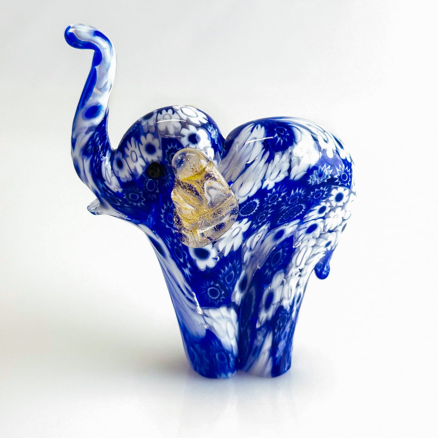 Murano glass elephant figurine with Millefiori pattern and 24k gold accents, handcrafted in Italy, by My Italian Decor.