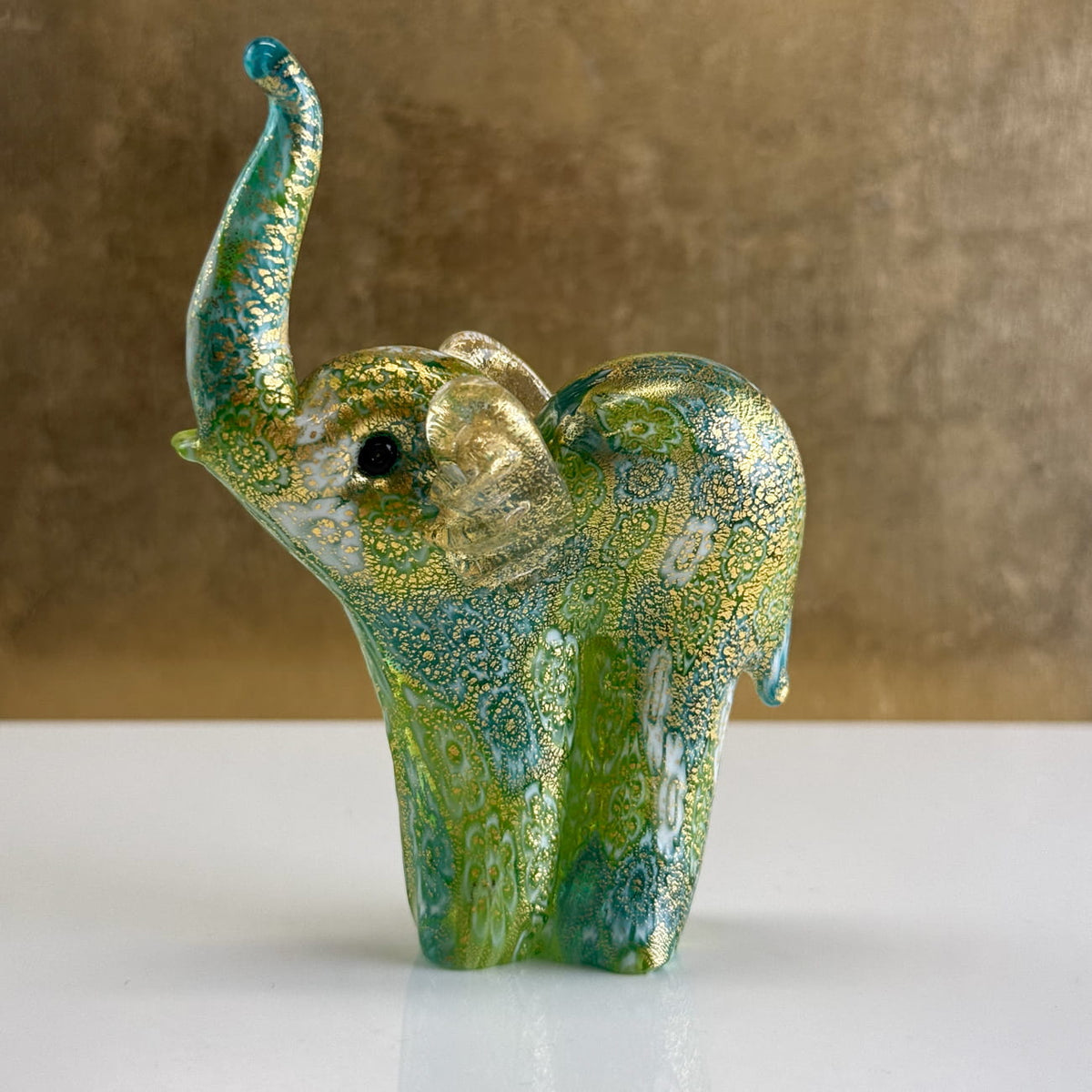 Murano Glass Elephant Figurine, Millefiori, 24k gold, Made in Italy