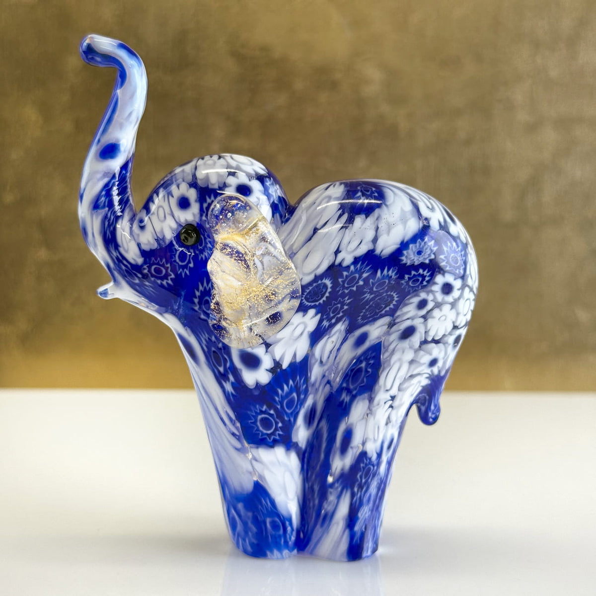 Murano Glass Elephant Figurine, Millefiori, 24k gold, Made in Italy