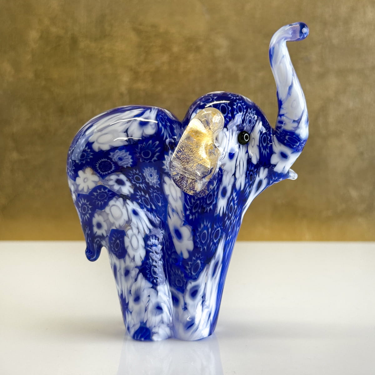 Murano Glass Elephant Figurine, Millefiori, 24k gold, Made in Italy