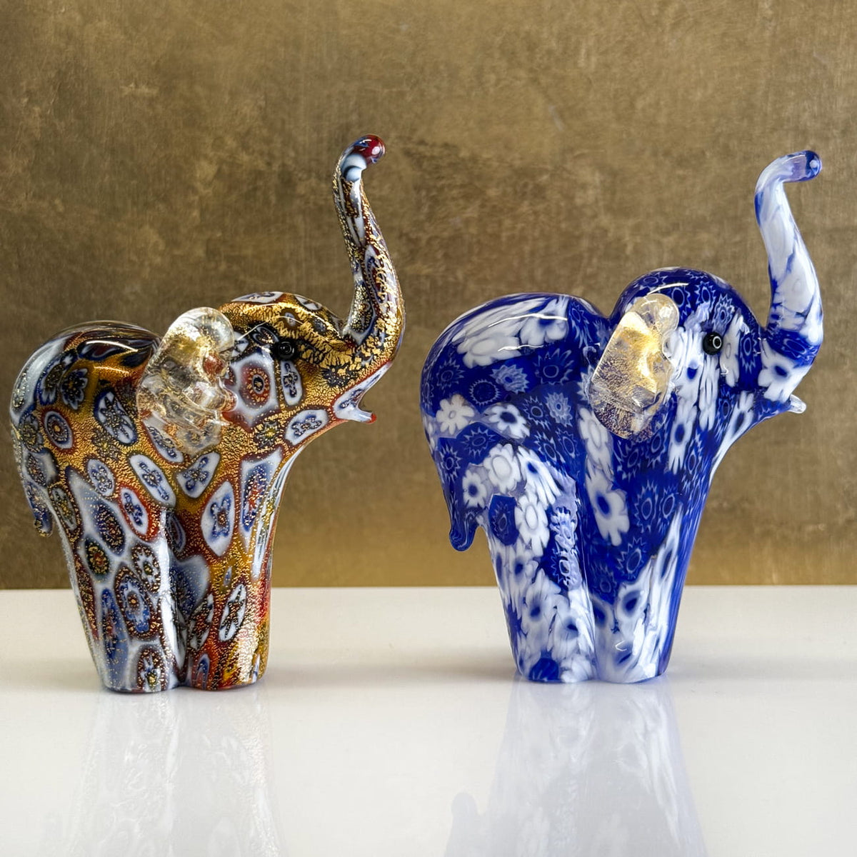 Murano Glass Elephant Figurine, Millefiori, 24k gold, Made in Italy
