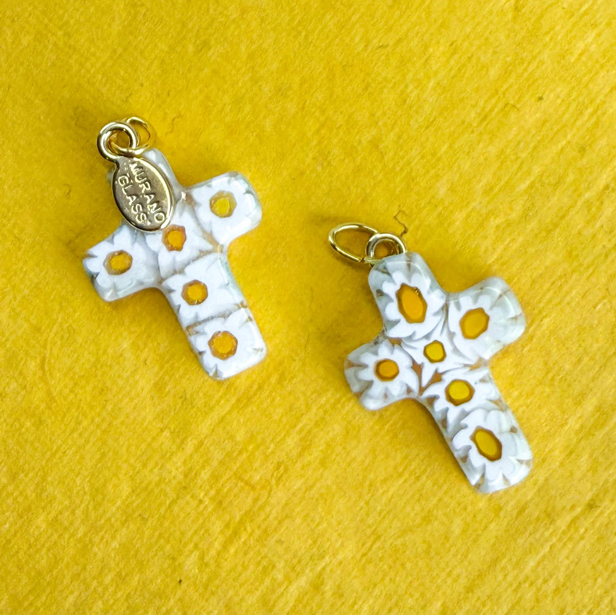 Colorful Millefiori cross pendant made in Italy, featuring intricate glass design, from My Italian Decor.
