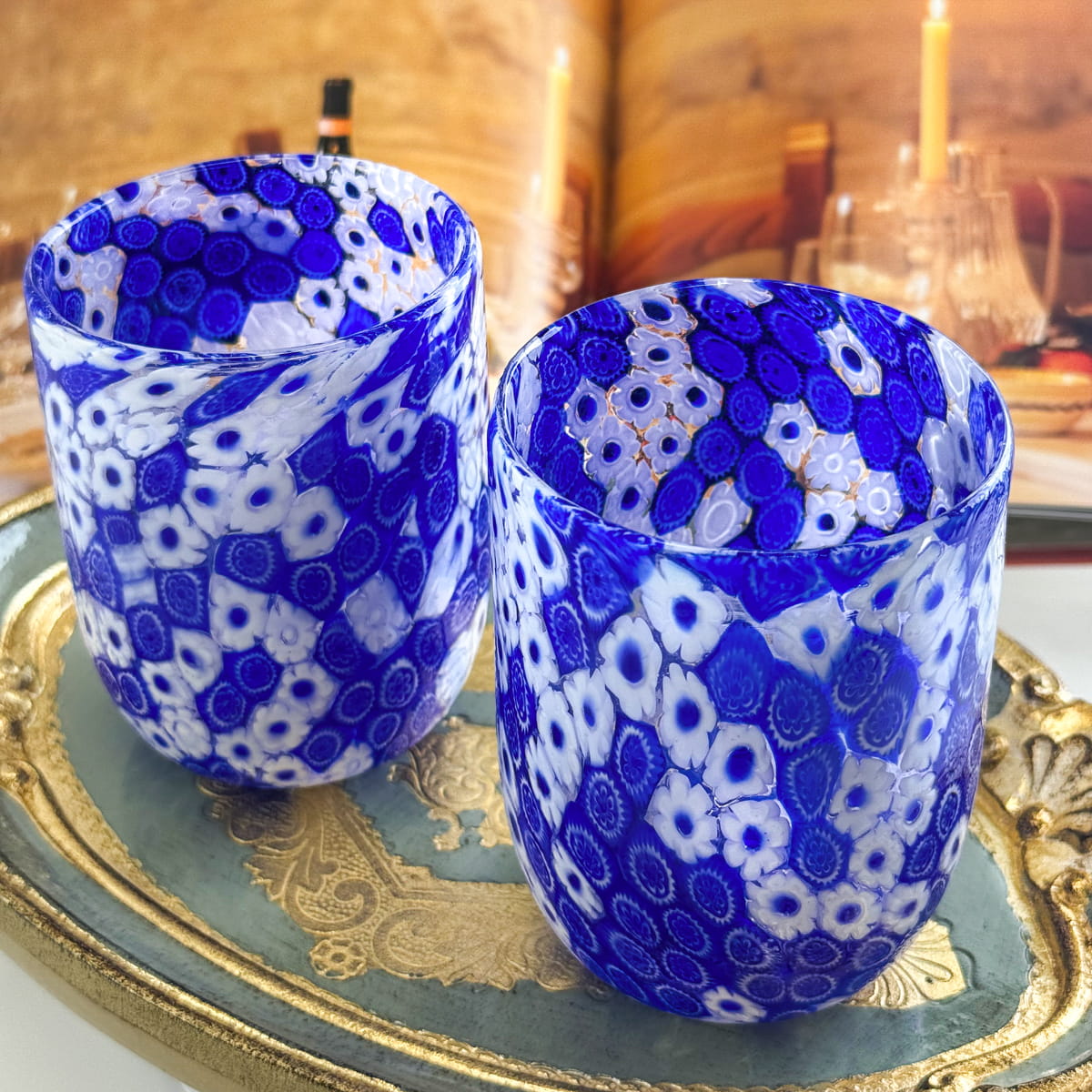 Millefiori Drinking Glass, Marconi, Handblown, Made in Italy