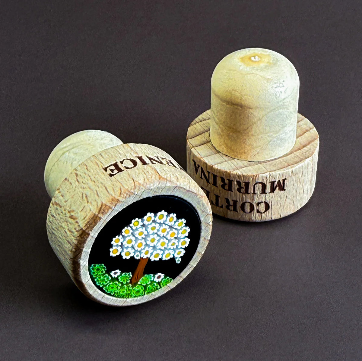 Murano Glass Wood Wine Stopper, Made in Italy - My Italian Decor