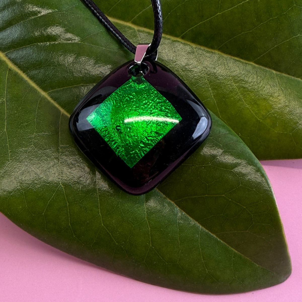 Modena Murano Glass Rhombus Pendant Necklace and Earrings