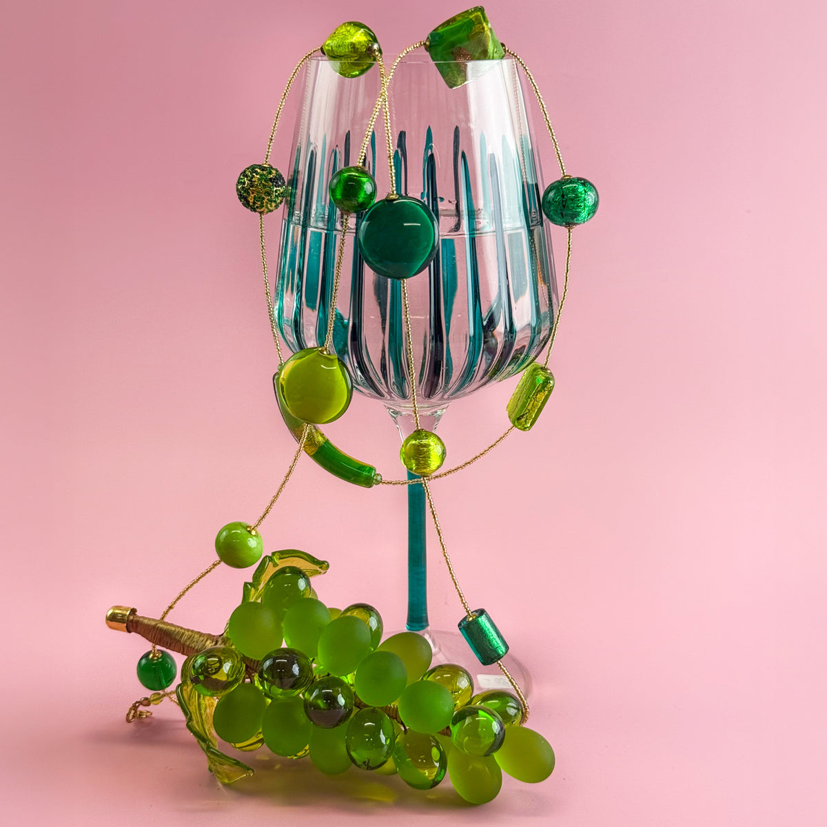 Italian Crystal Spritz Set of 2 Wine Glass, Emerald Green, Made in Italy
