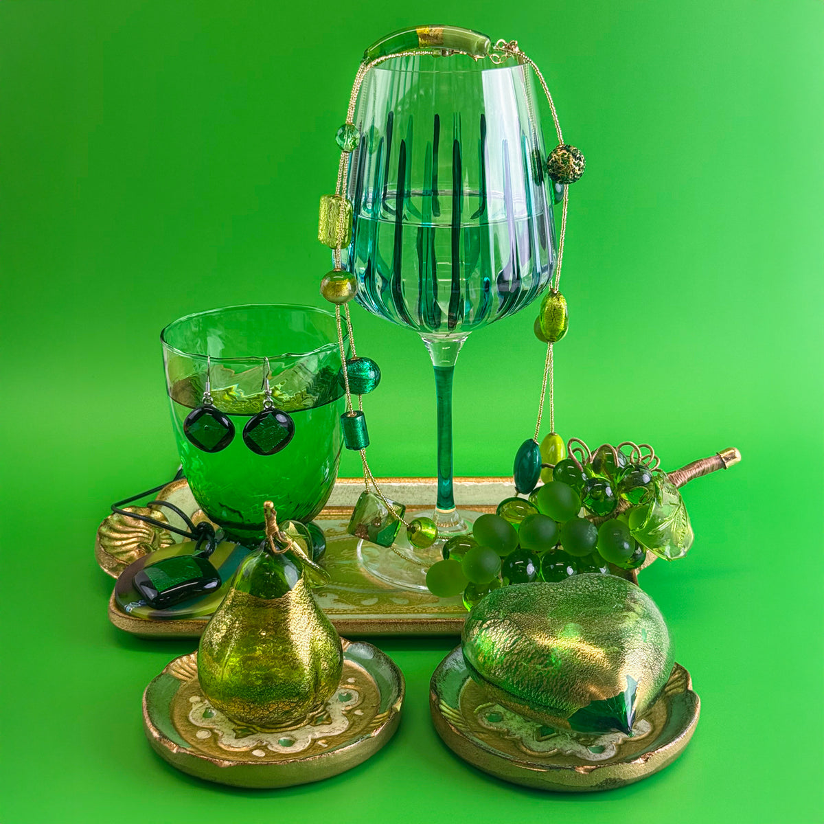 Italian Crystal Spritz Set of 2 Wine Glass, Emerald Green, Made in Italy