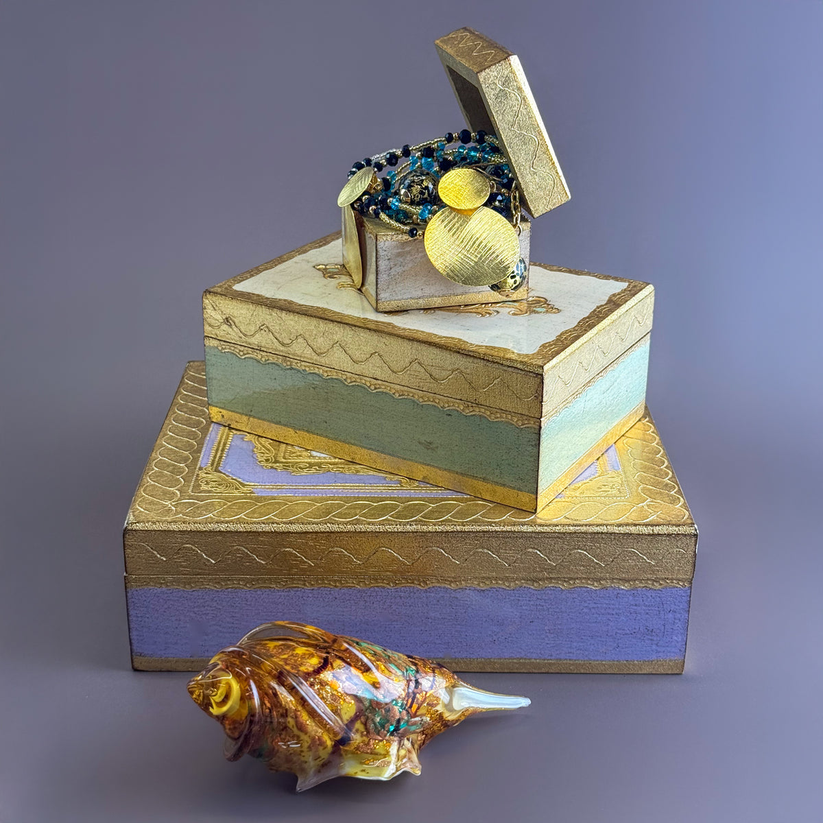 Florentine carved wood jewelry and storage box with intricate detailing, measuring 4x6 inches, by My Italian Decor.