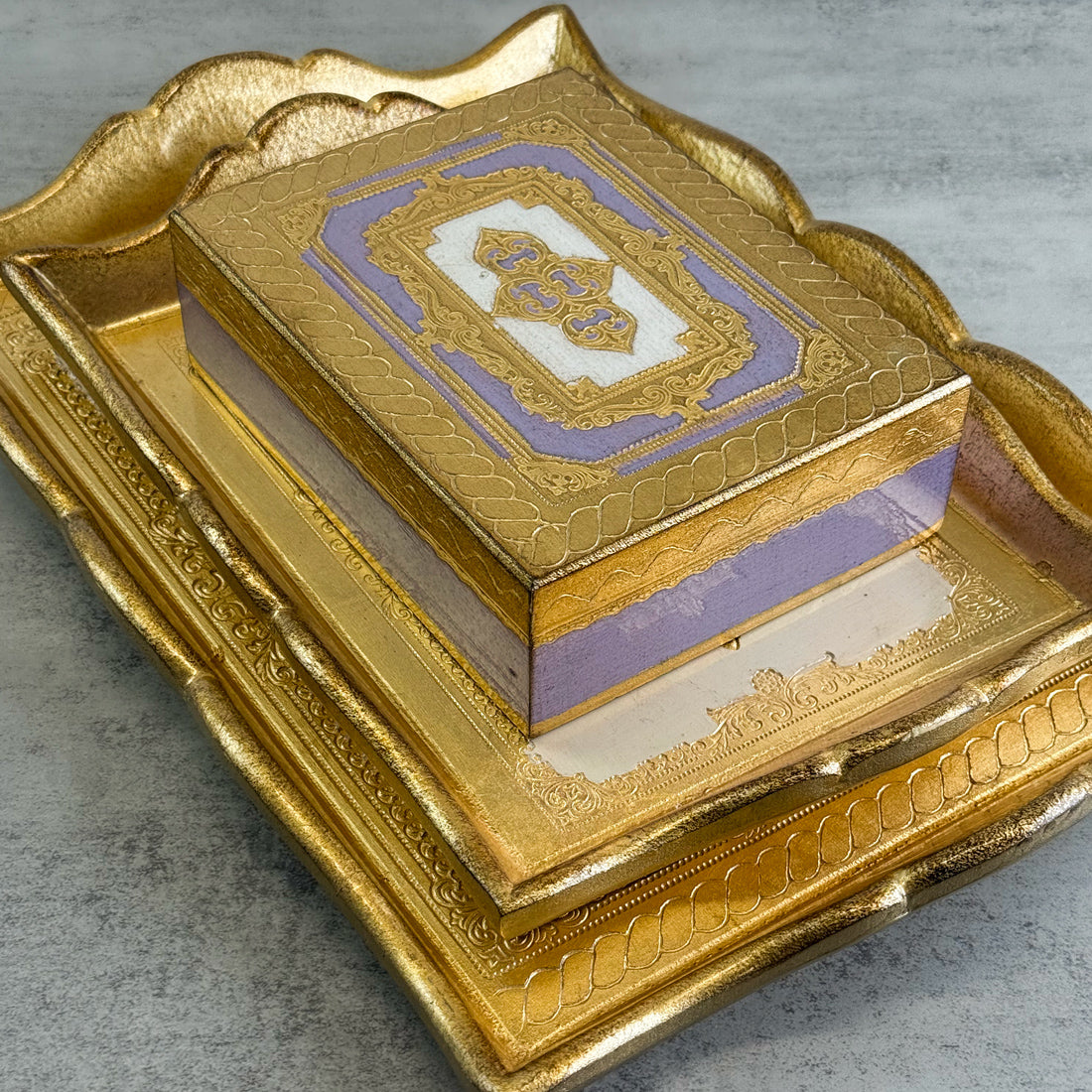 Florentine carved wood jewelry and storage box with intricate designs, measuring 5x7 inches, by My Italian Decor.