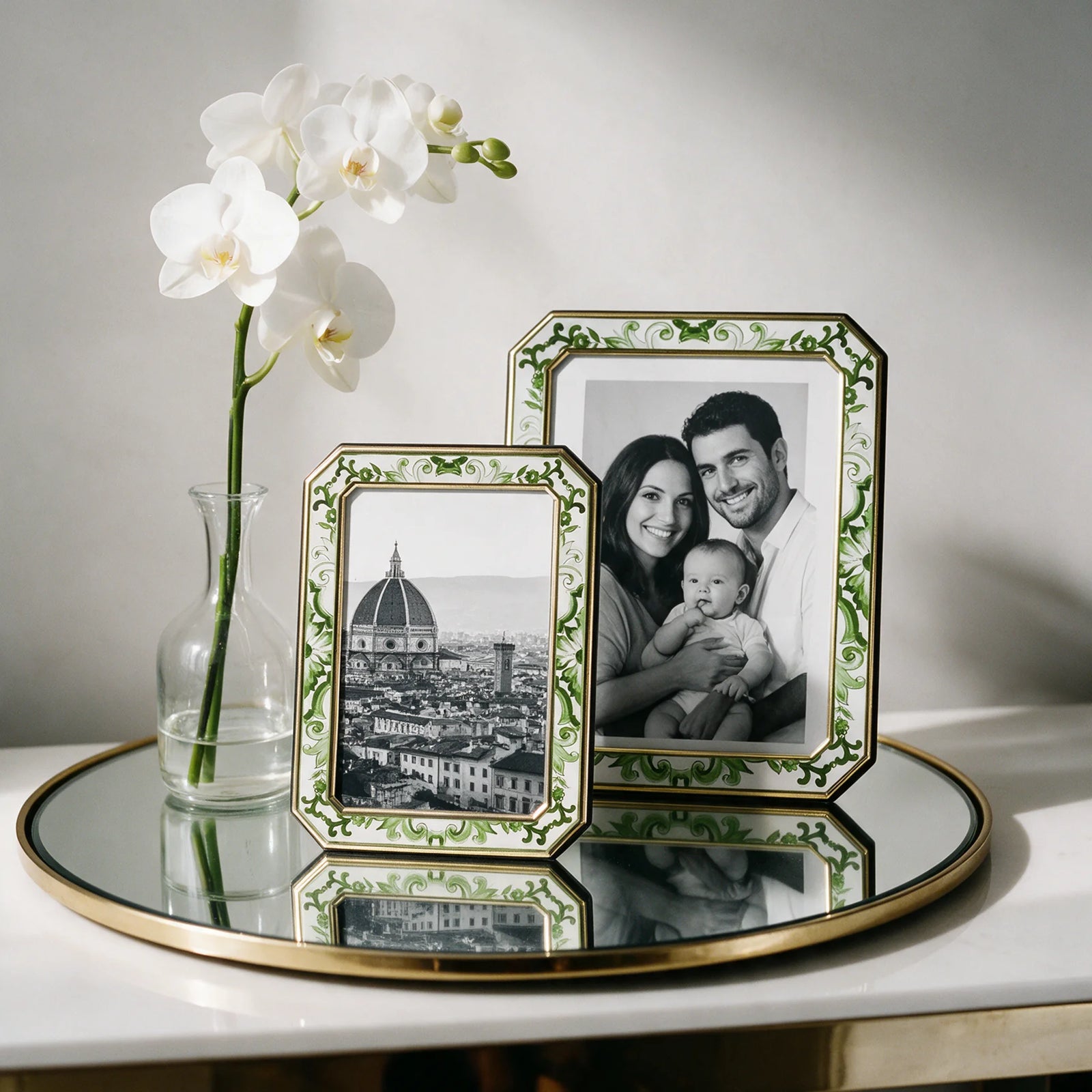 Octagonal emerald green metal picture frame from My Italian Decor, showcasing a stylish photo display with a modern design.