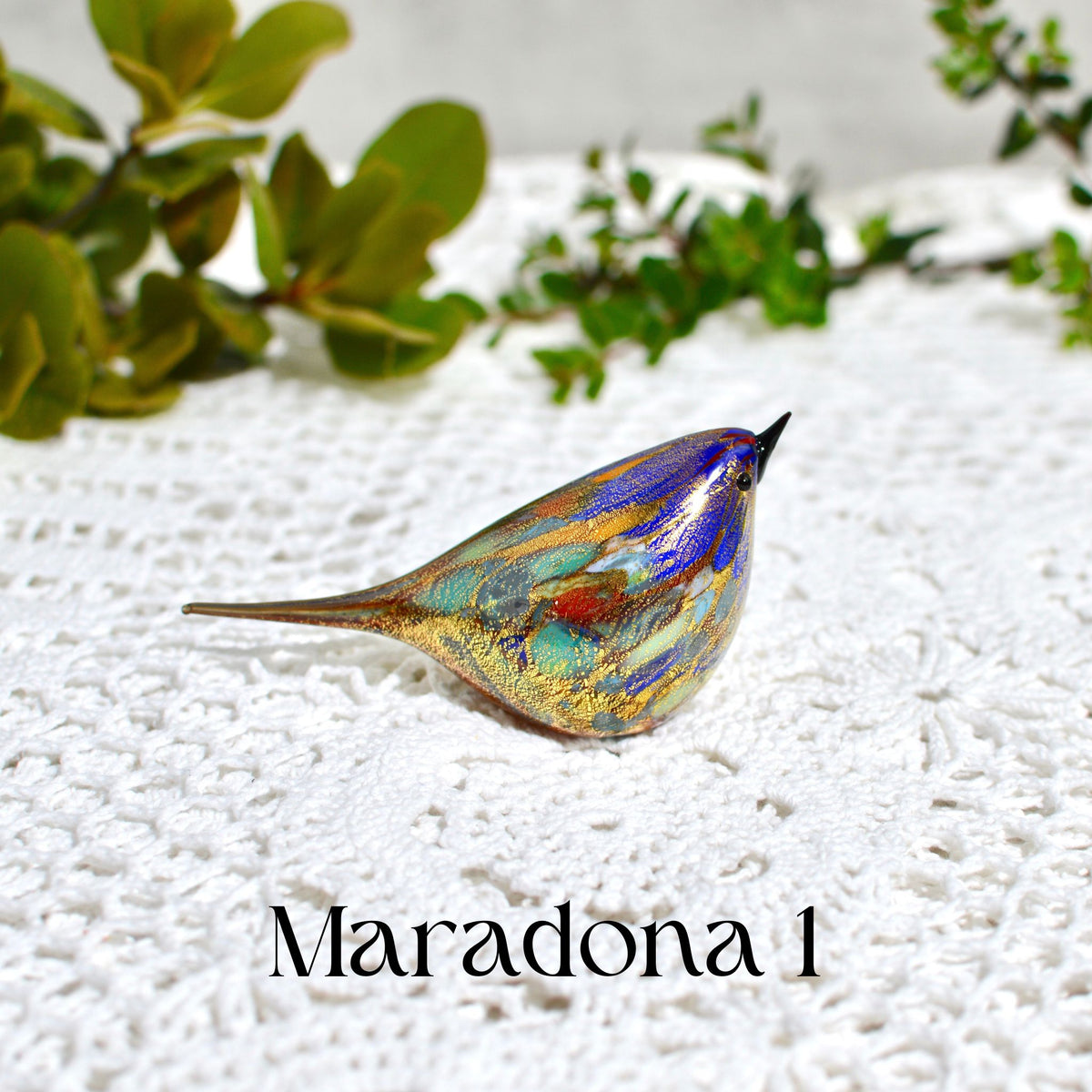 Murano Blown Glass Italian Chirpie Bird, 24-karat gold, Maradona - My Italian Decor