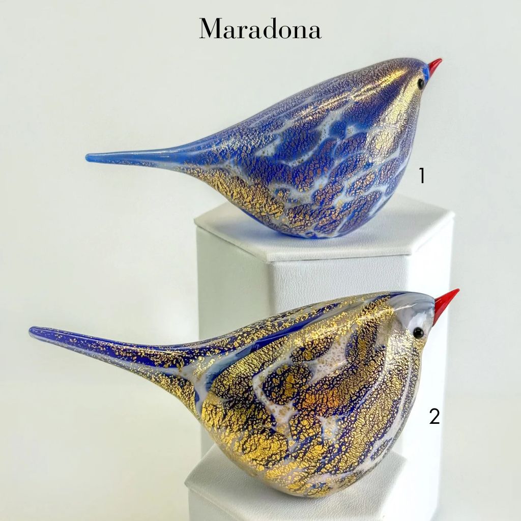 Murano Glass Blue Chirpie Bird, 24k gold, Maradona - My Italian Decor