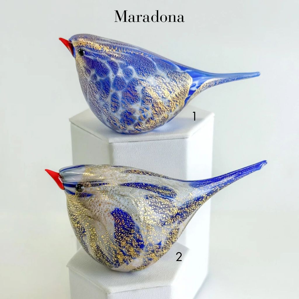 Murano Glass Blue Chirpie Bird, 24k gold, Maradona - My Italian Decor