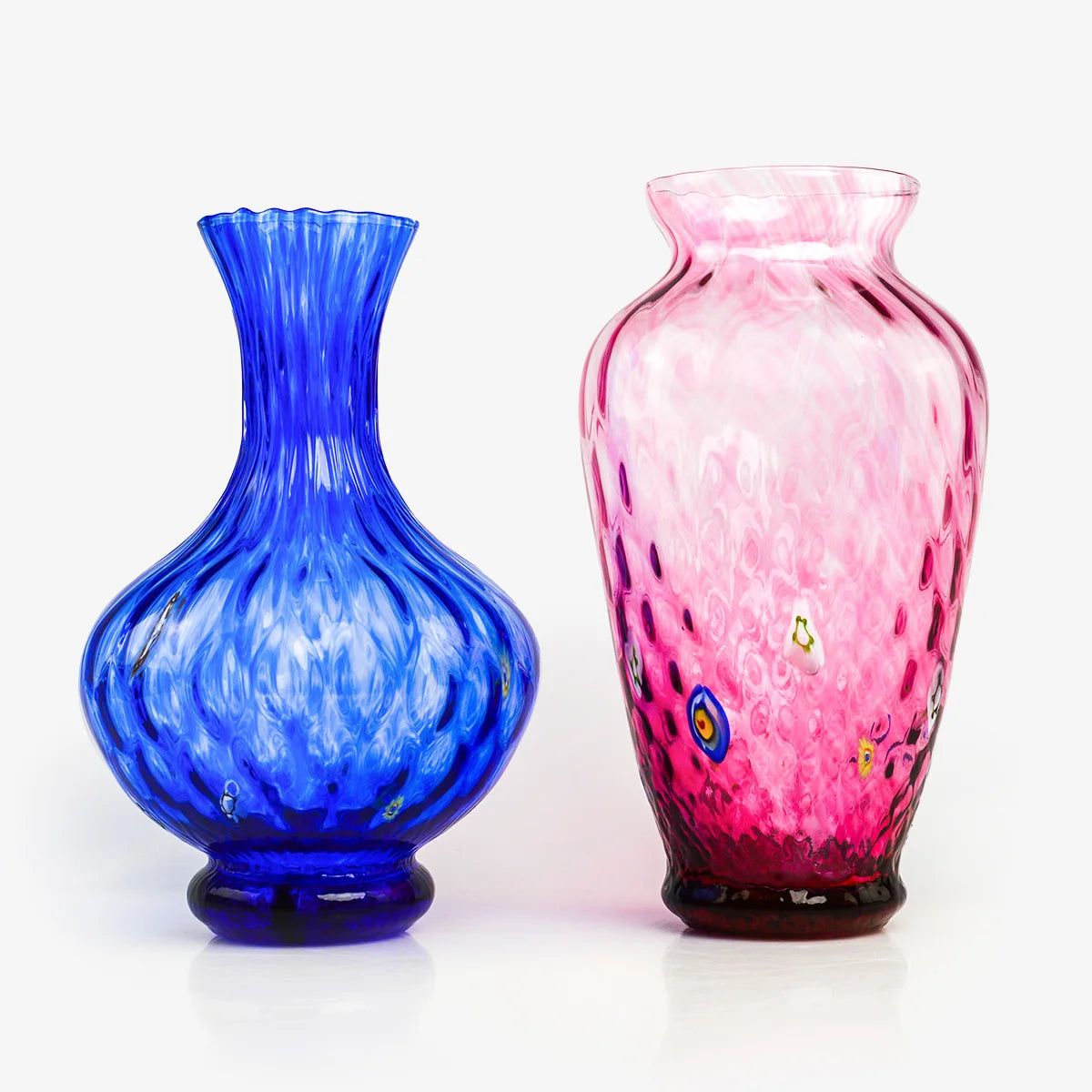 Large Millefiori Murano glass vase with vibrant colorful patterns, handcrafted by My Italian Decor, perfect as a decorative accent.