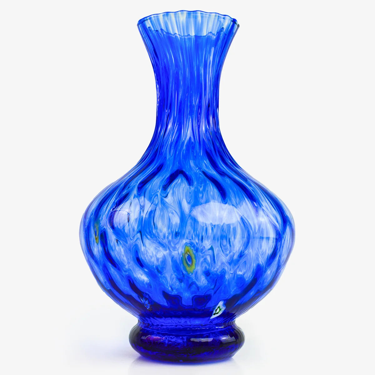 Large Millefiori Murano glass vase with colorful floral patterns, handcrafted by My Italian Decor, perfect for elegant home decor.