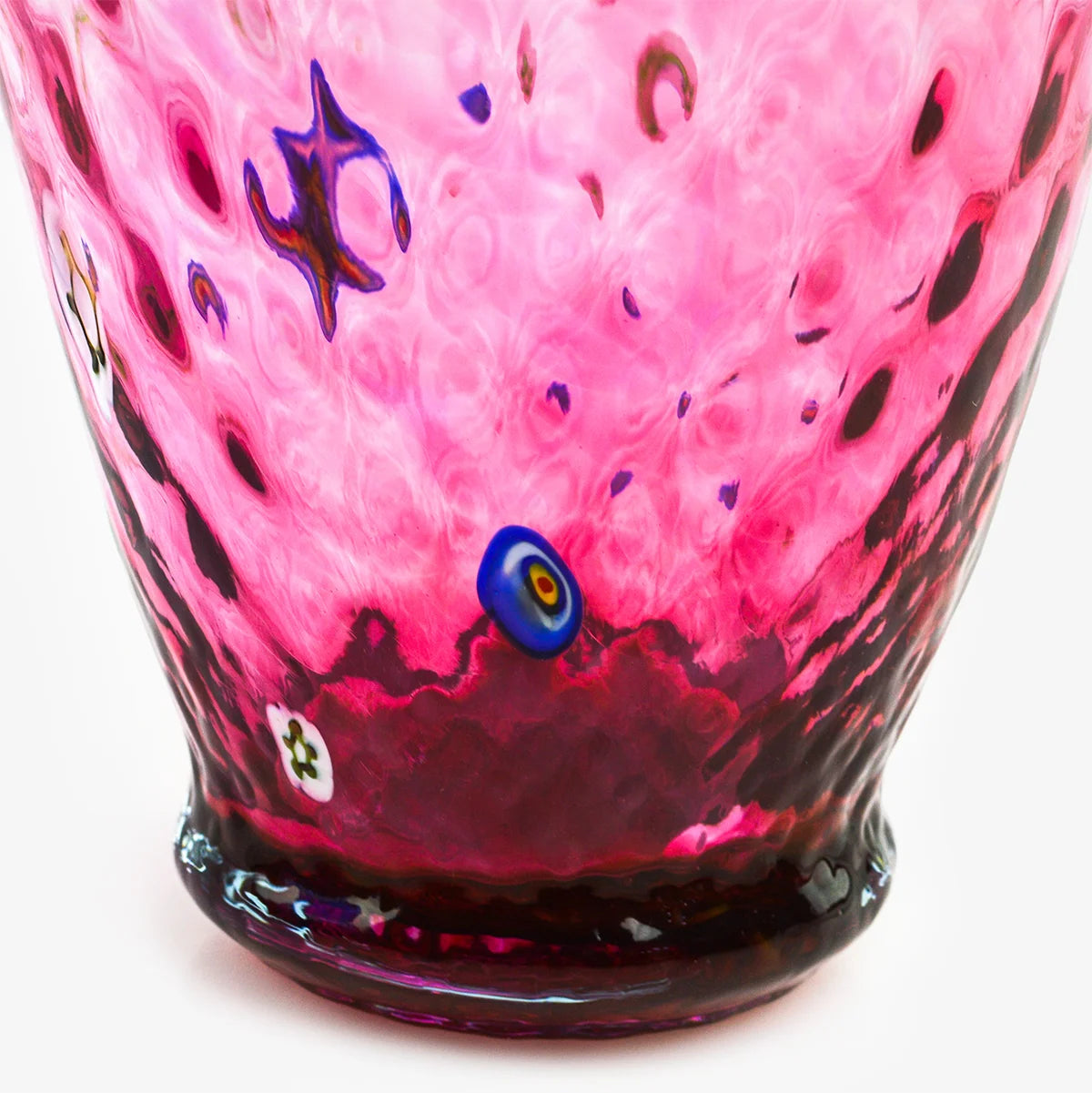 Large Millefiori Accent Murano Glass Vase by My Italian Decor, featuring colorful floral patterns and a smooth, rounded shape.