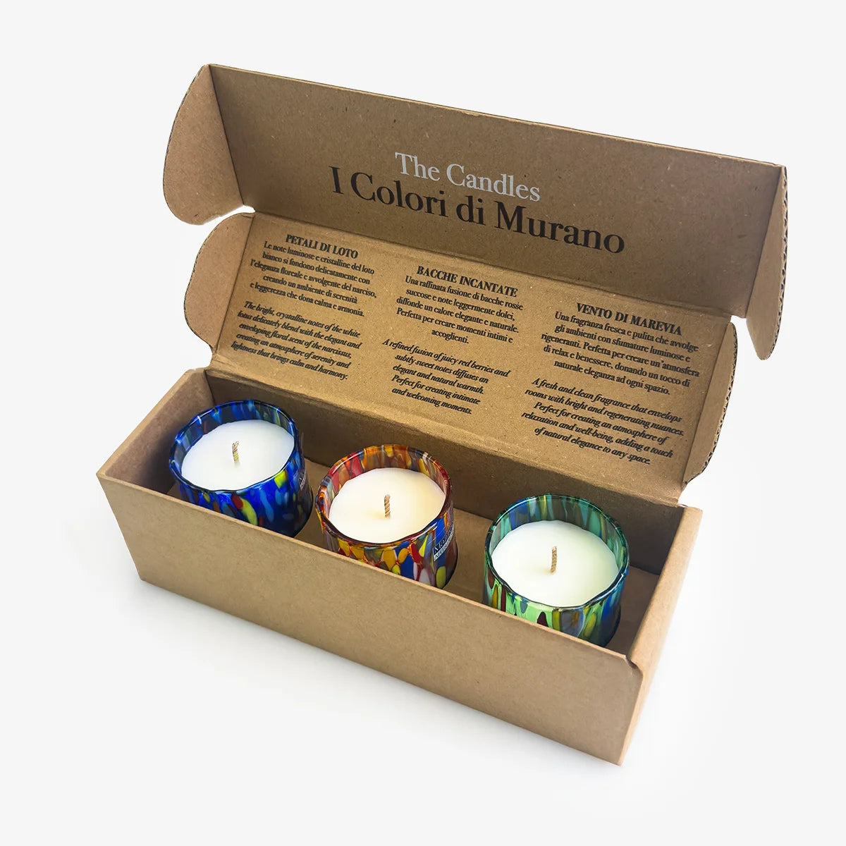 Boxed Set of 3 Shot Glass Votive Candles, Murano Glass