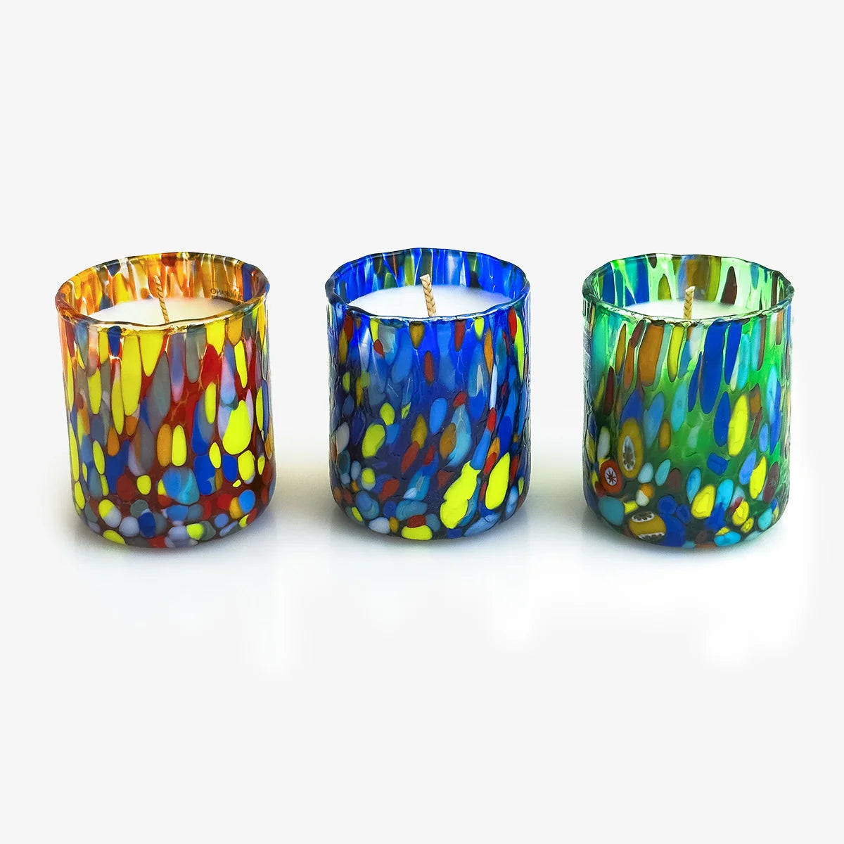 Boxed Set of 3 Shot Glass Votive Candles, Murano Glass