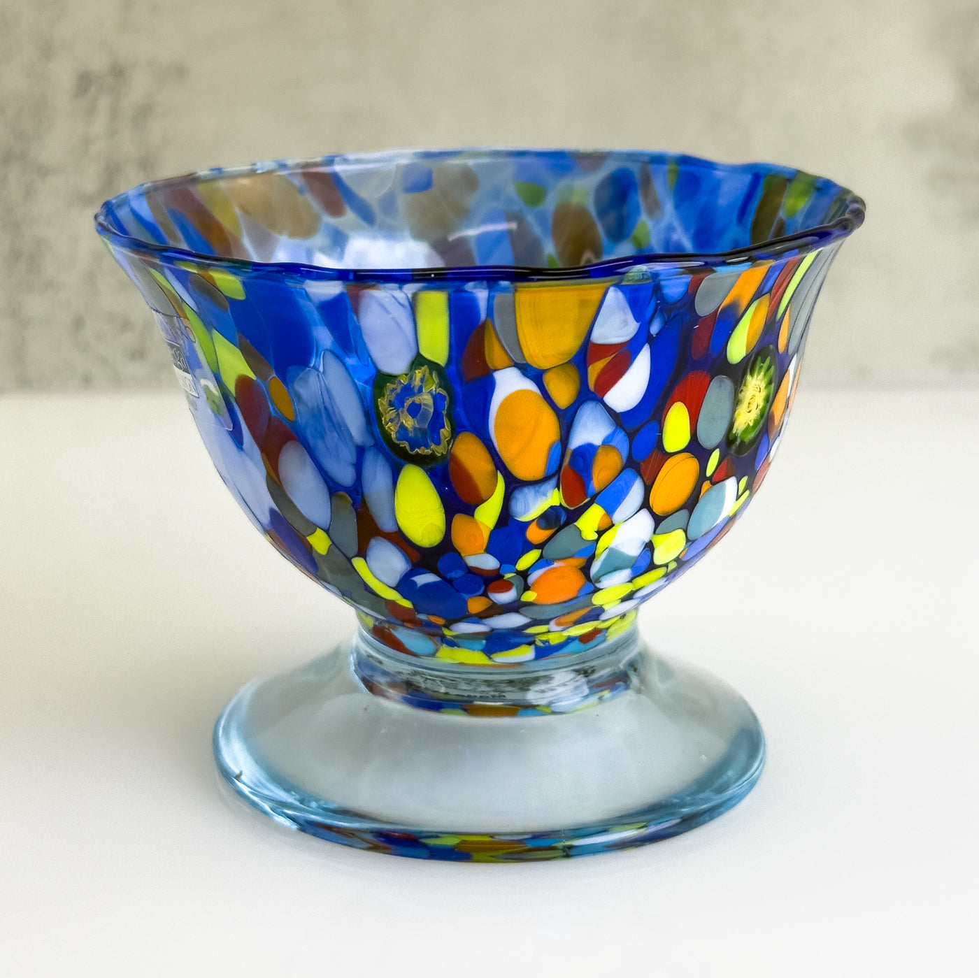 Set of two Italian glass footed bowls for ice cream, elegant design by My Italian Decor, perfect for serving desserts.