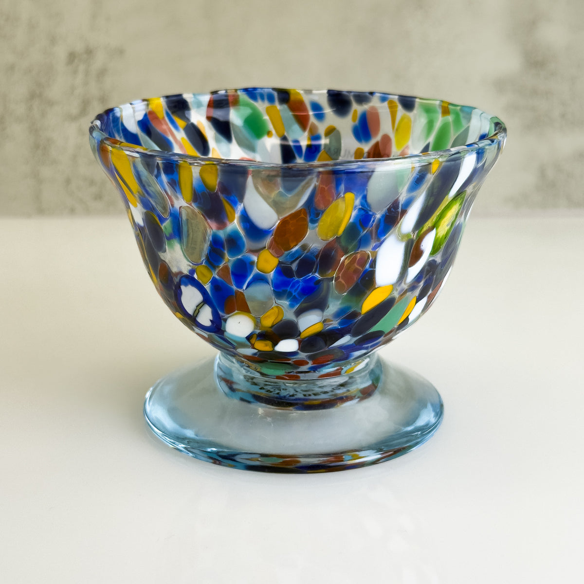Italian Glass Footed Ice Cream Bowl Set of 2