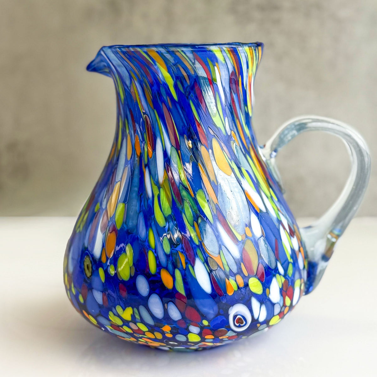 Round Glass Pitcher - Confetti Blue Jug - Made in Italy