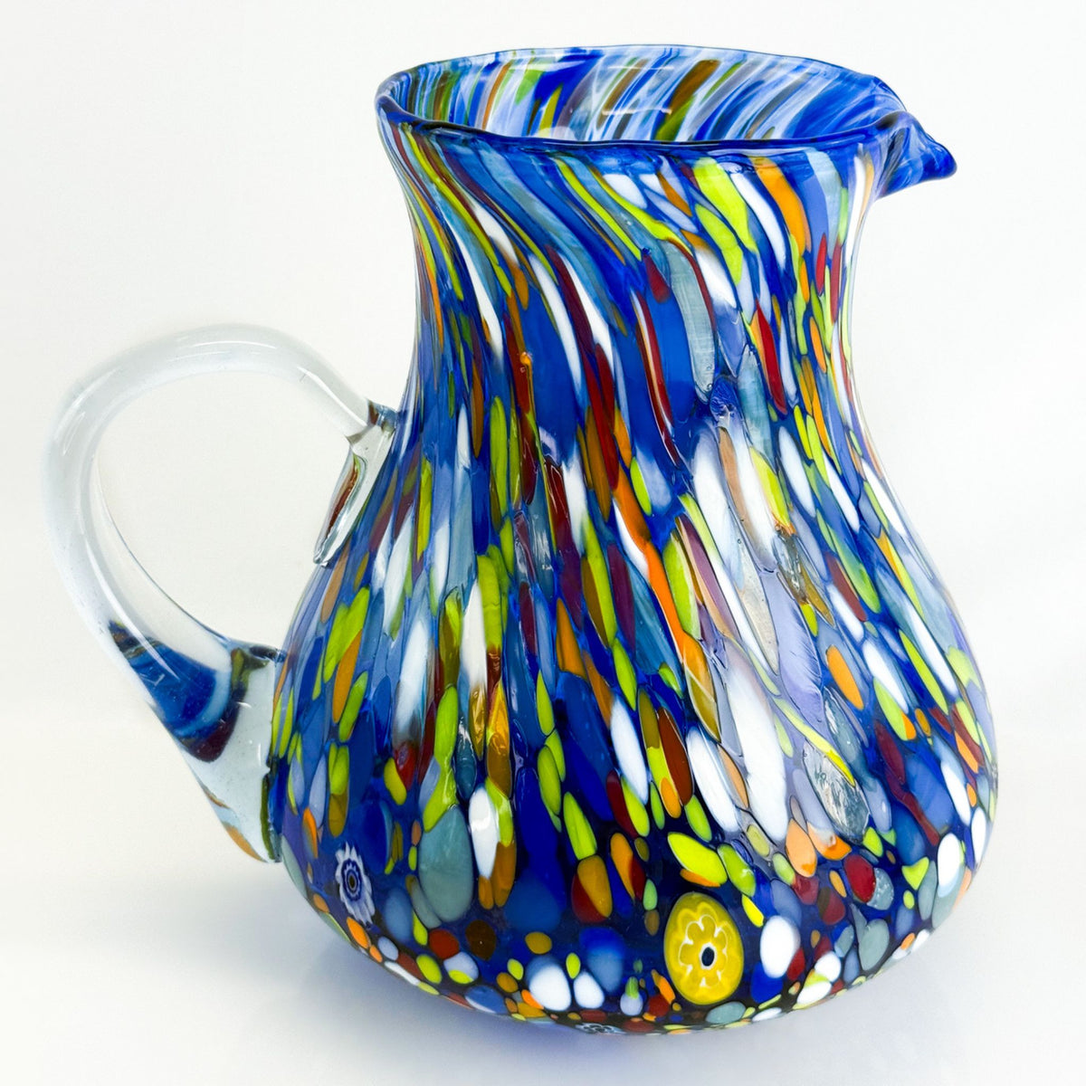 Round Glass Pitcher - Confetti Blue Jug - Made in Italy