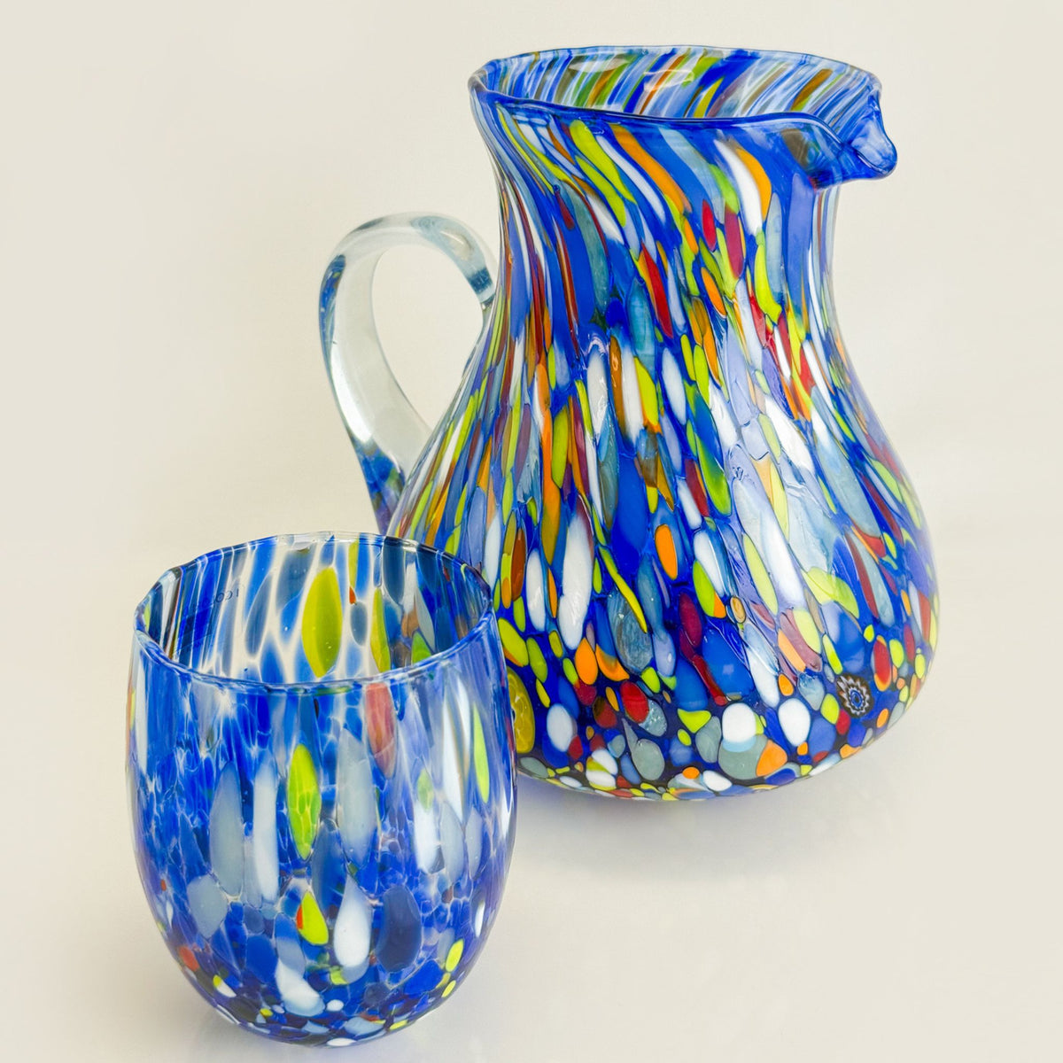 Round Glass Pitcher - Confetti Blue Jug - Made in Italy
