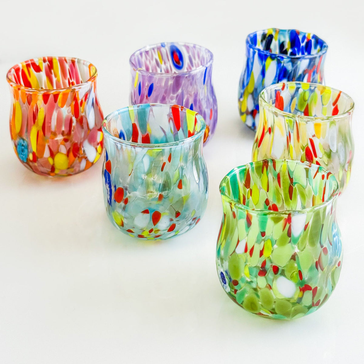 Set of 6 - Handcrafted Blown Glass Shot Glasses - Made in Italy