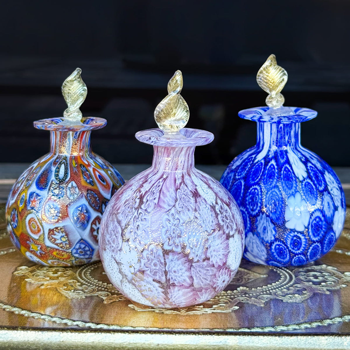 Millefiori Perfume Bottle, 24k gold foil, Made in Murano, Italy