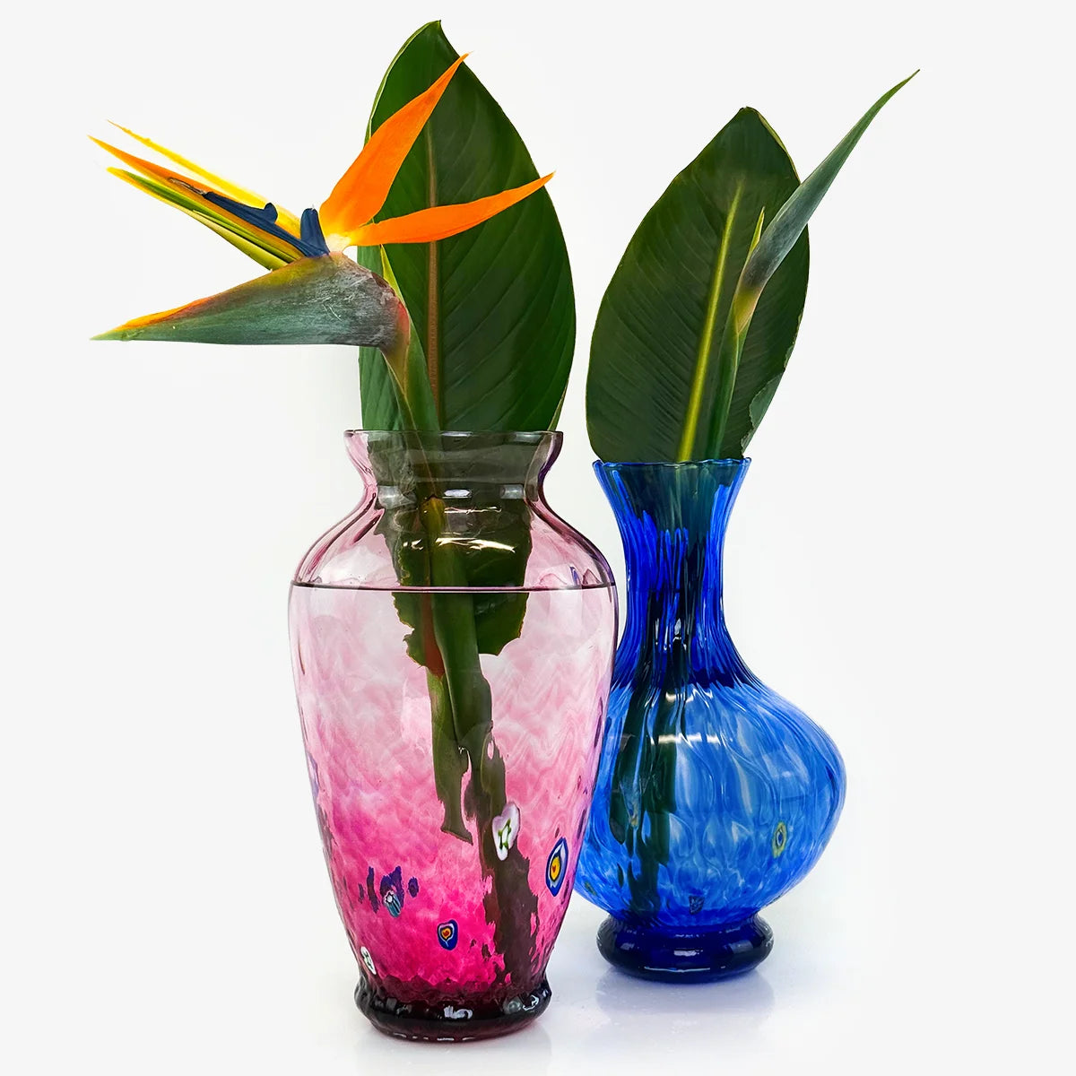 Large Pink Millefiori Accent Murano Glass Vase