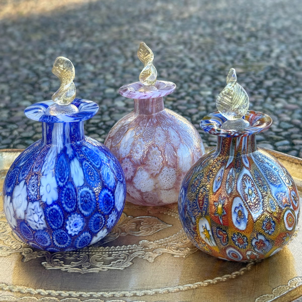Millefiori Perfume Bottle, 24k gold foil, Made in Murano, Italy