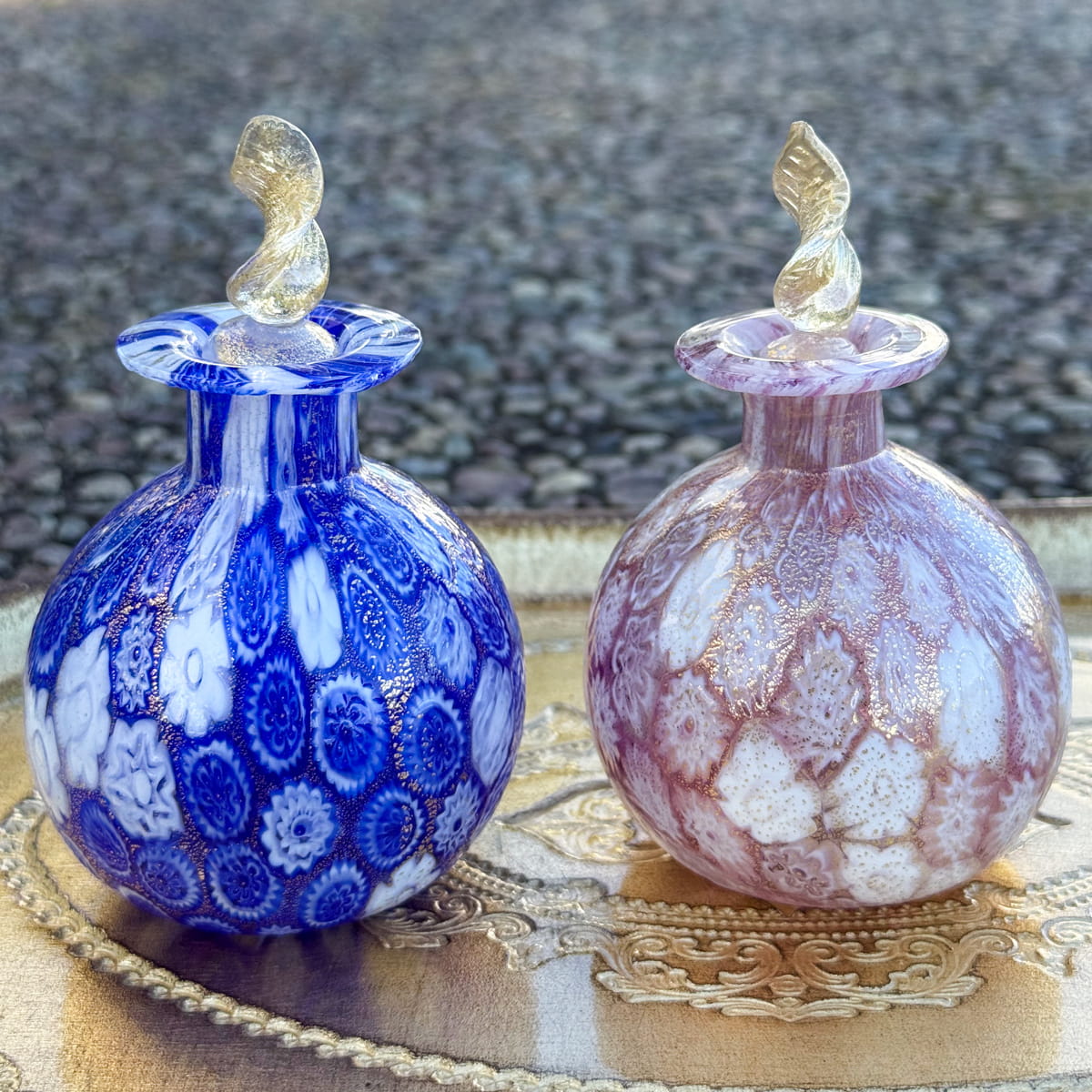 Millefiori Perfume Bottle, 24k gold foil, Made in Murano, Italy