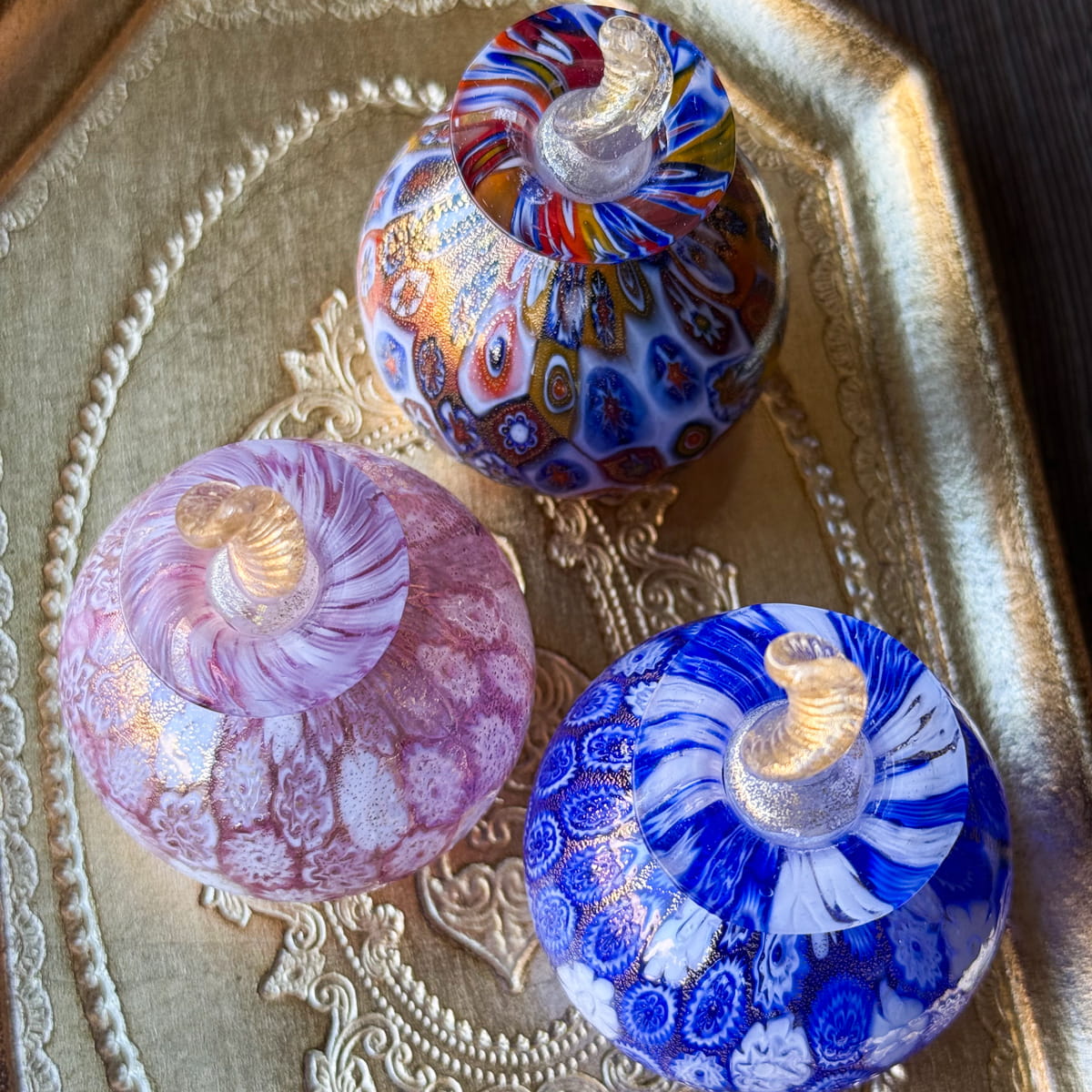 Millefiori Perfume Bottle, 24k gold foil, Made in Murano, Italy