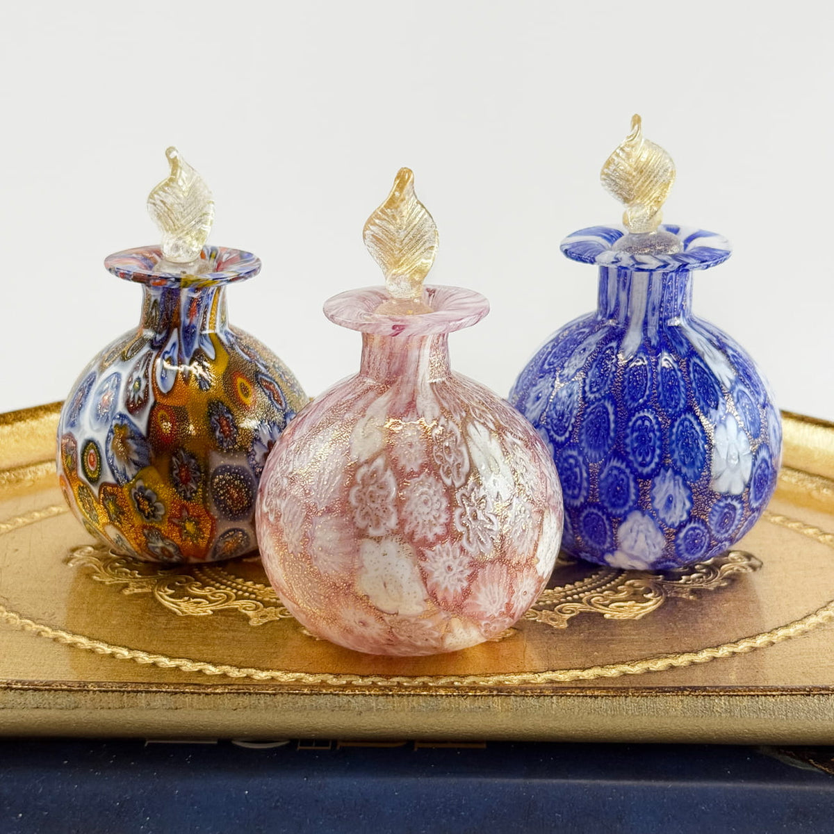 Millefiori Perfume Bottle, 24k gold foil, Made in Murano, Italy