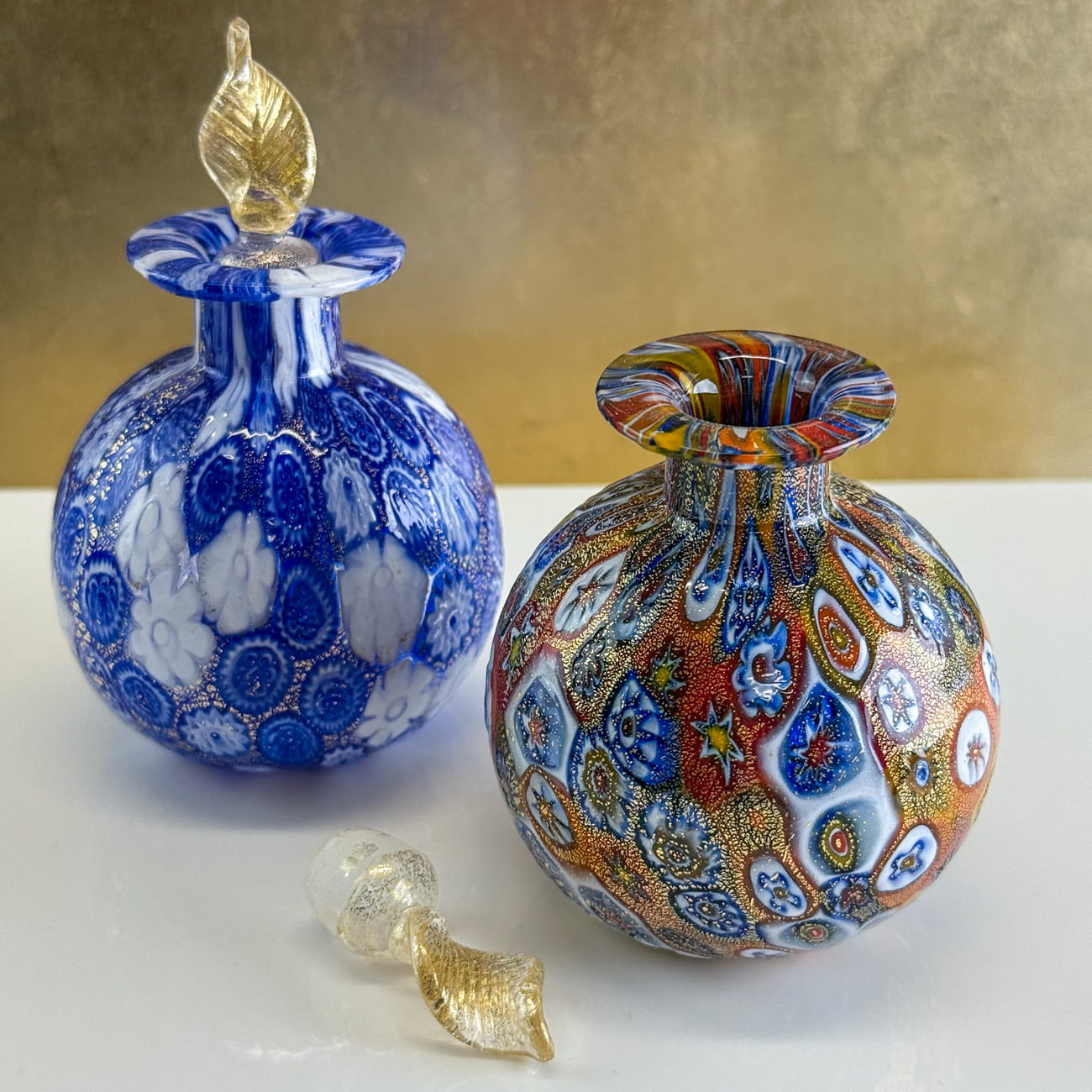 Millefiori Perfume Bottle, 24k gold foil, Made in Murano, Italy