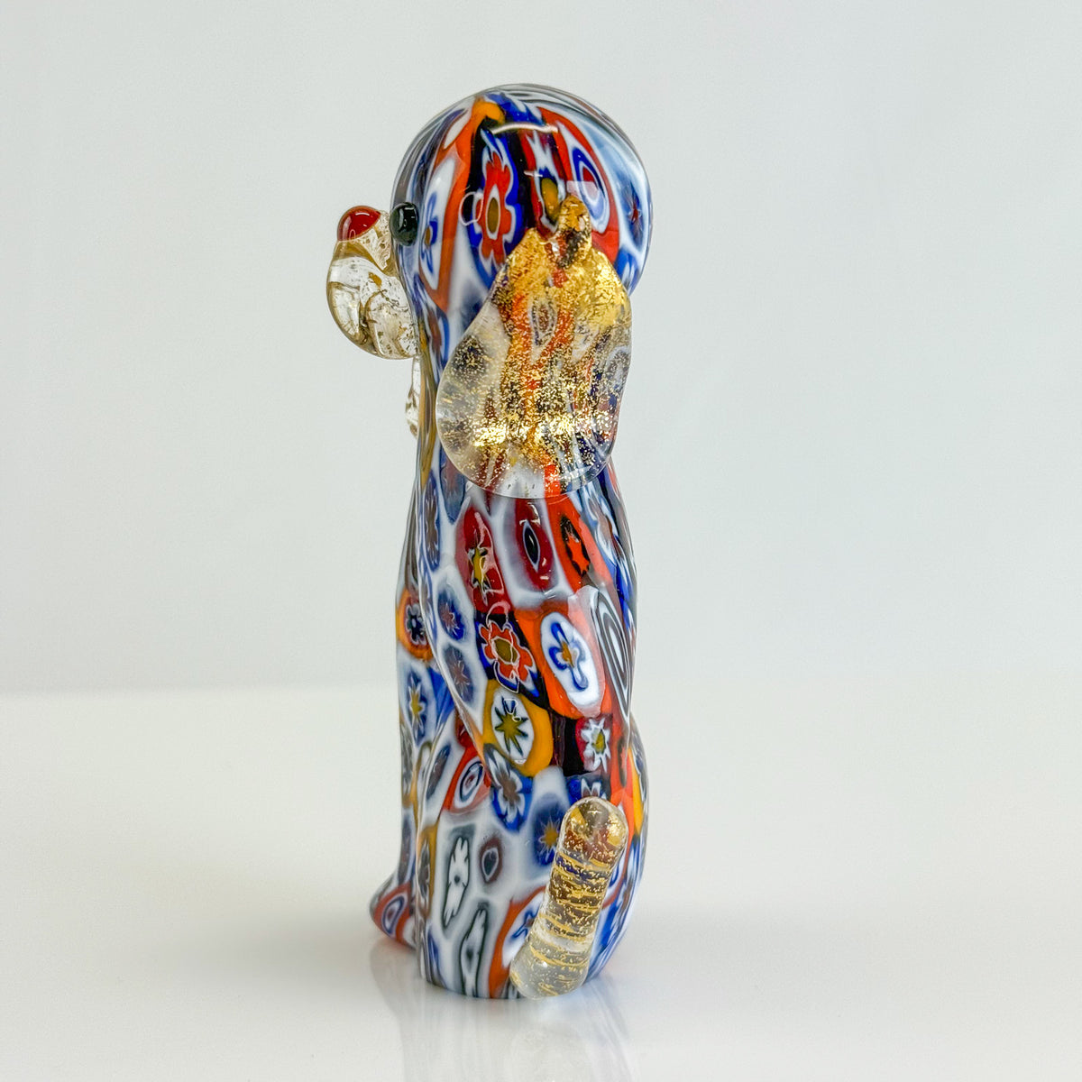 Murano Glass Puppy Dog Figurine, Millefiori, Made in Italy