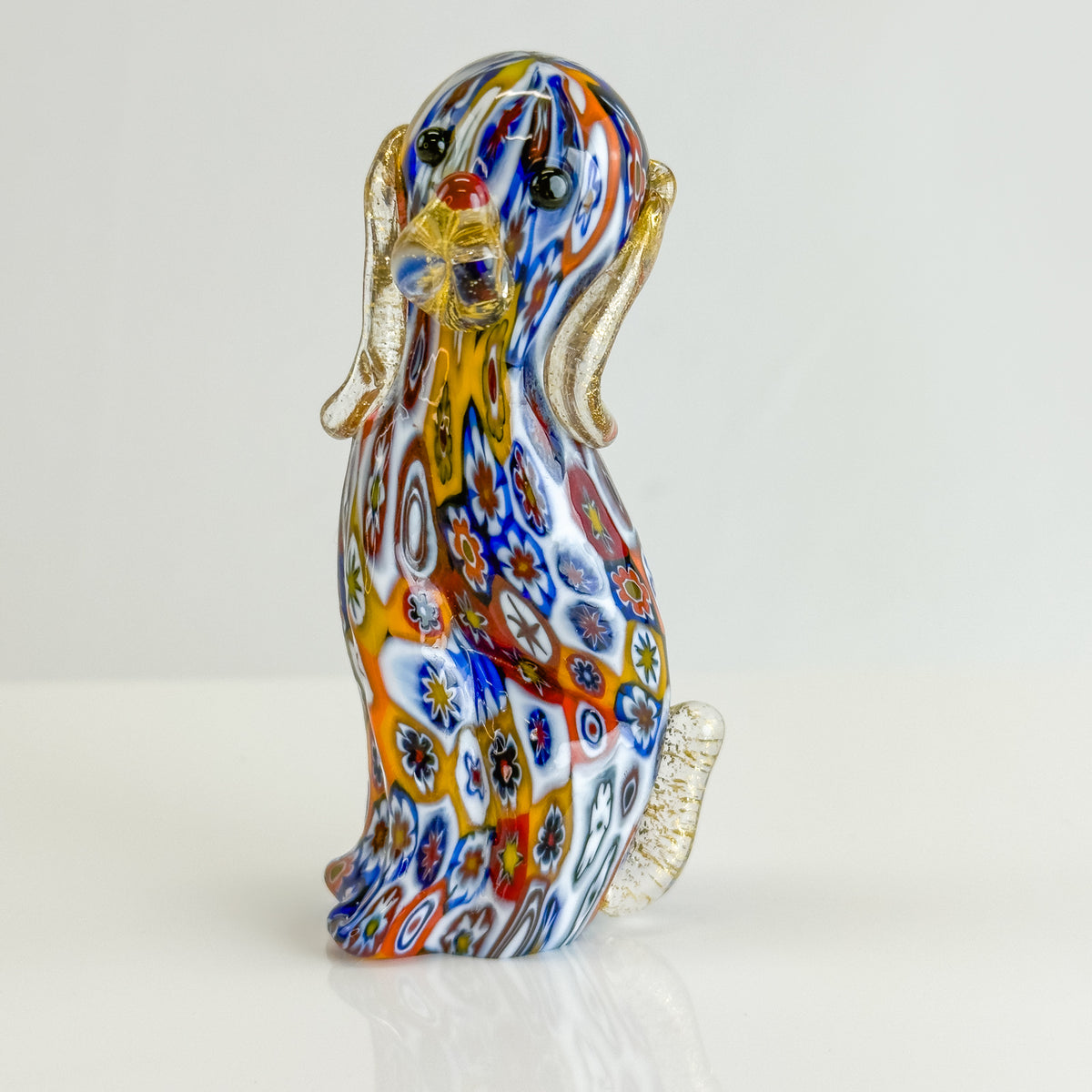 Murano Glass Puppy Dog Figurine, Millefiori, Made in Italy
