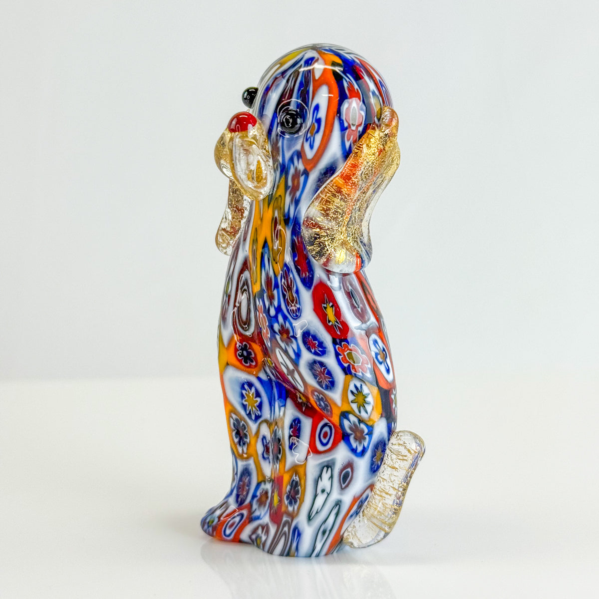 Murano Glass Puppy Dog Figurine, Millefiori, Made in Italy
