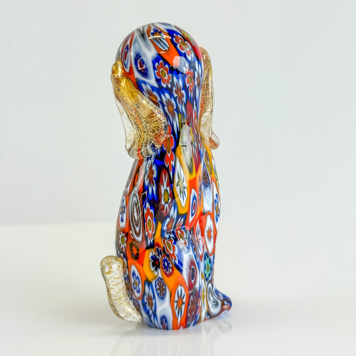 Murano Glass Puppy Dog Figurine, Millefiori, Made in Italy