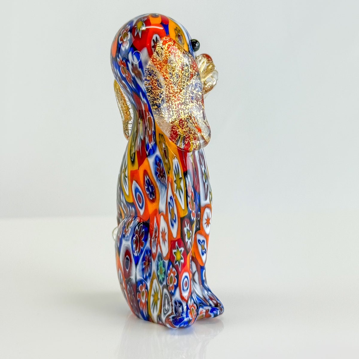 Murano Glass Puppy Dog Figurine, Millefiori, Made in Italy