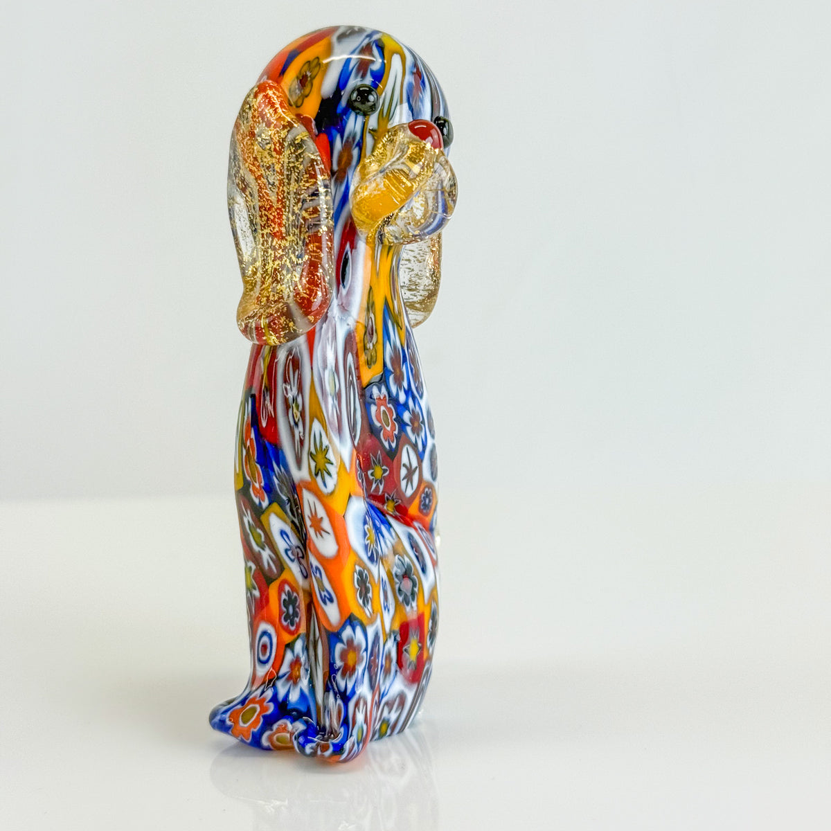 Murano Glass Puppy Dog Figurine, Millefiori, Made in Italy